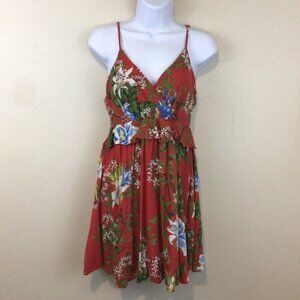 Everly Red Floral Midi Summer Dress with Spaghetti Straps